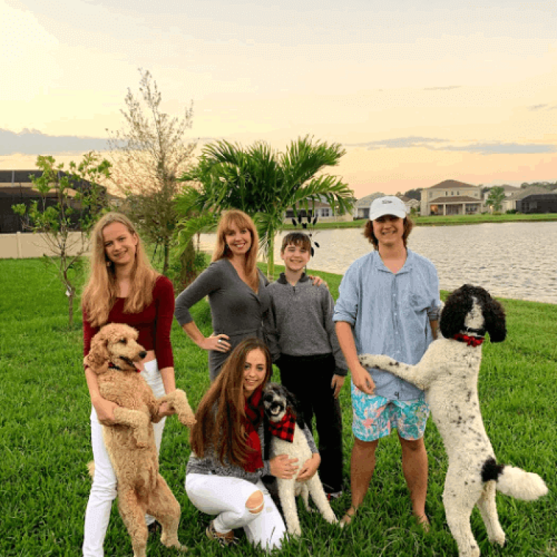 Caroline and family with Puppies